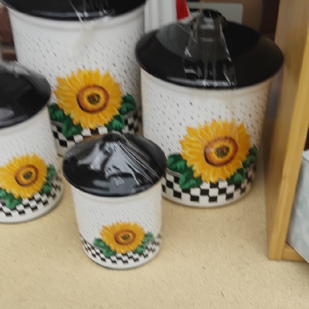 Sunflower Canister Set with Black Lids